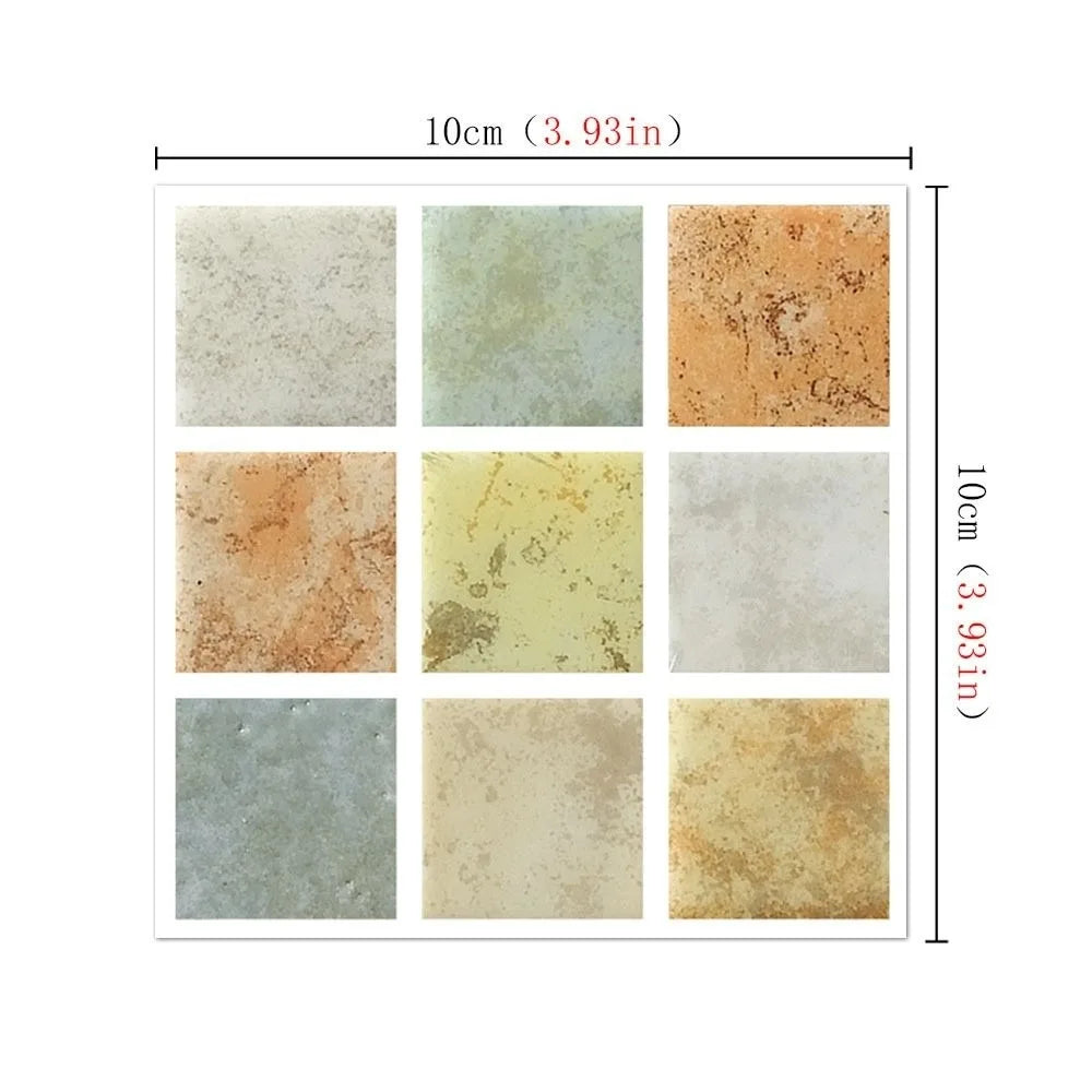 Set of self-adhesive 3D mosaic tile wall stickers in beige, gray, and green squares