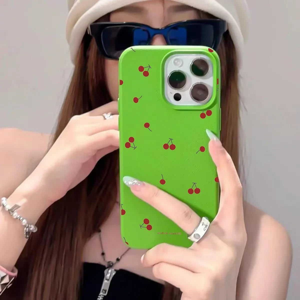 iPhone 16 Phone Case - Cherry Pattern Silicone Shock-Absorbing Cover Tidesmit