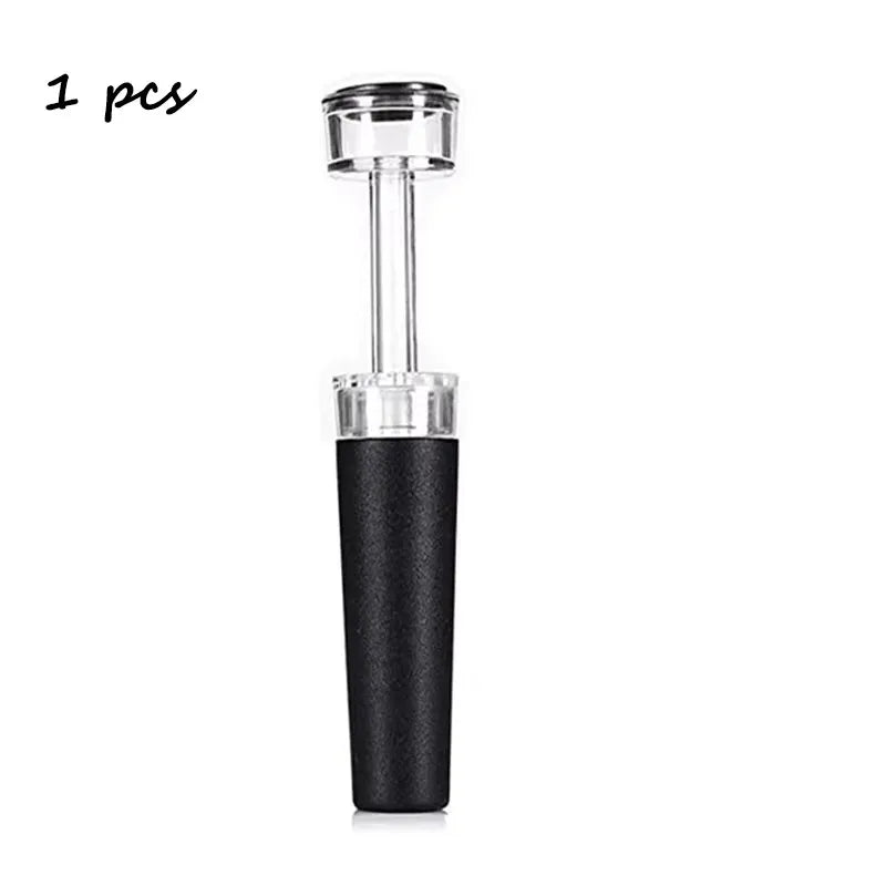1-piece vacuum wine bottle stopper with black textured body and clear pump top
