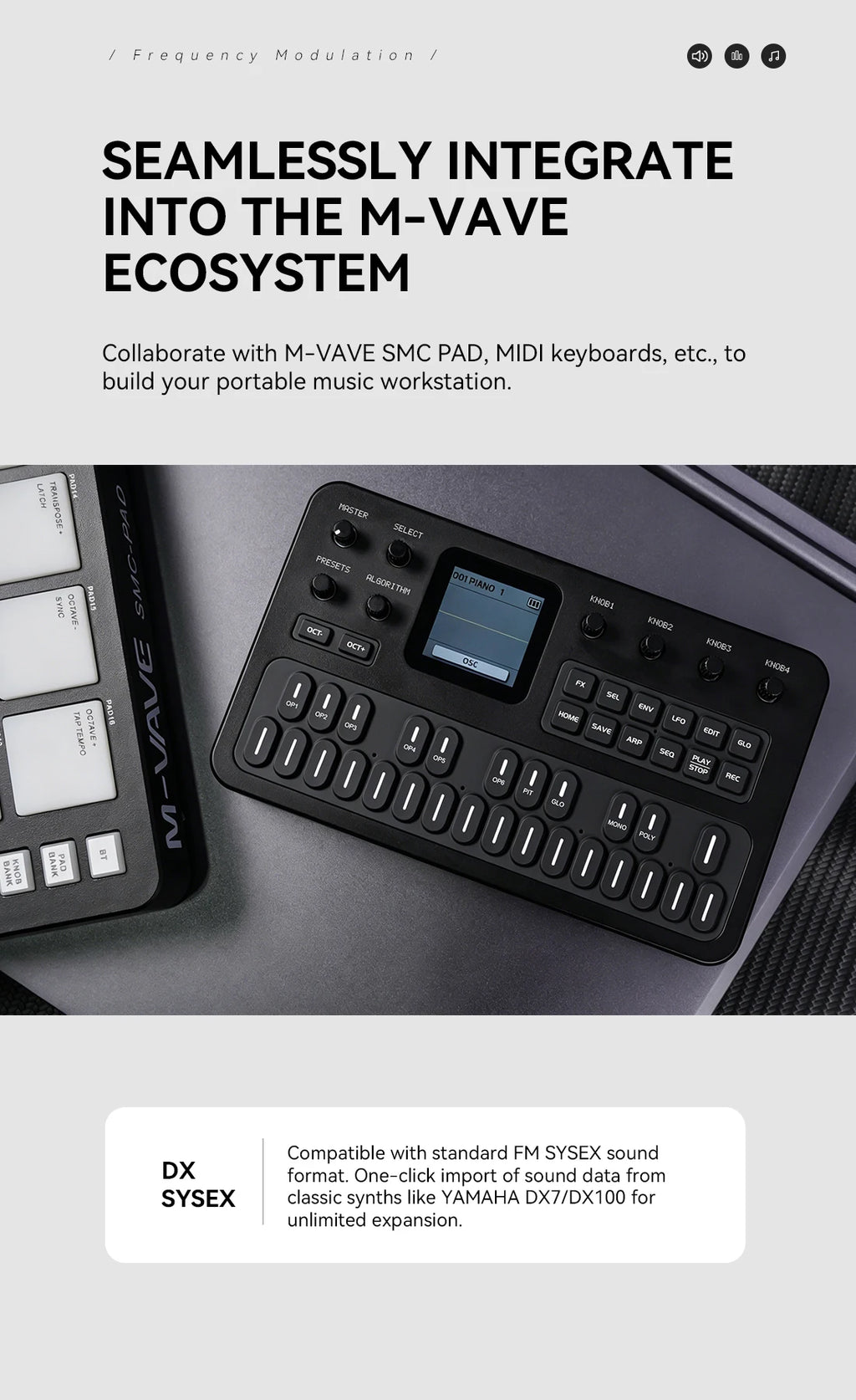 M-Vave Fm-1 Portable Fm Synthesizer Effect Pedal 12h Battery 6-Operator 32-Algorithm 128 Presets Built-In Speaker Bluetooth Midi