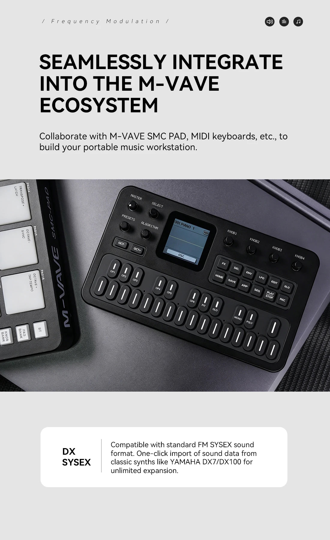 M-Vave Fm-1 Portable Fm Synthesizer Effect Pedal 12h Battery 6-Operator 32-Algorithm 128 Presets Built-In Speaker Bluetooth Midi