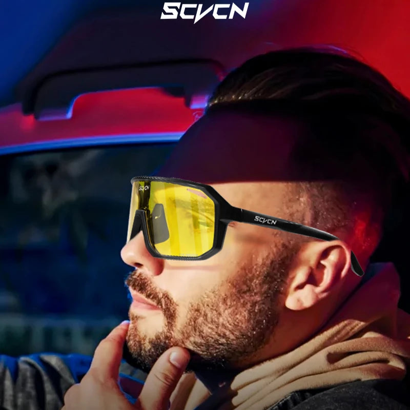 SCVCN New Yellow Polarized Night Cycling Sunglasses Bike MTB Motorcycle Glasses Outdoor Sports Fishing UV400 Glasses Men Women