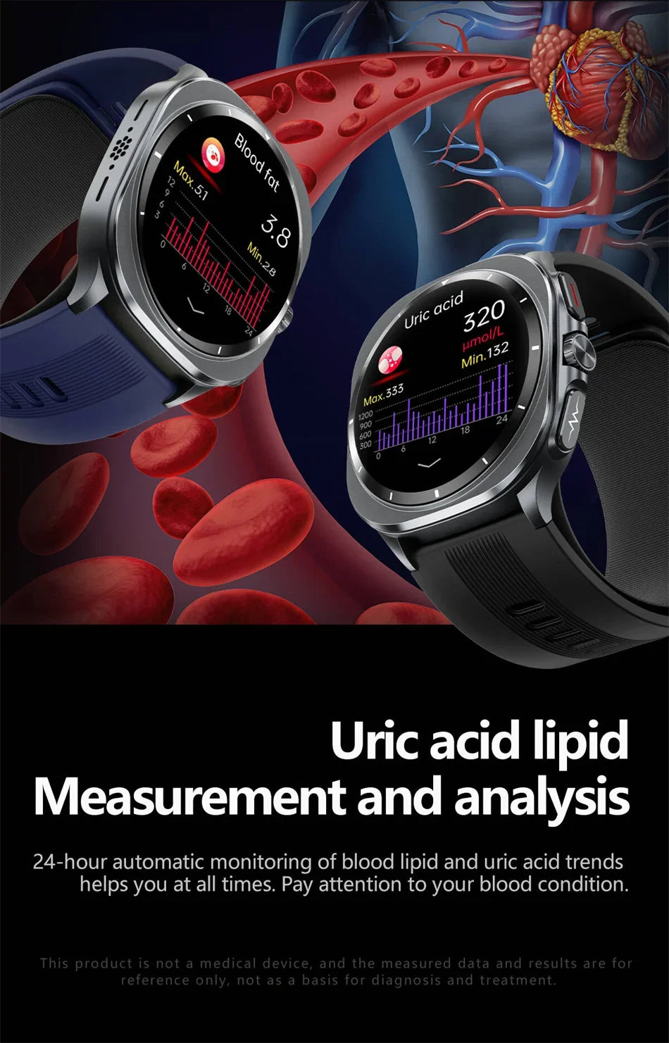HY Digital Airbag Smartwatch for Huawei, Air Pump True Accurately Blood Pressure Watches Uric Acid Blood Lipids Health Watch Men