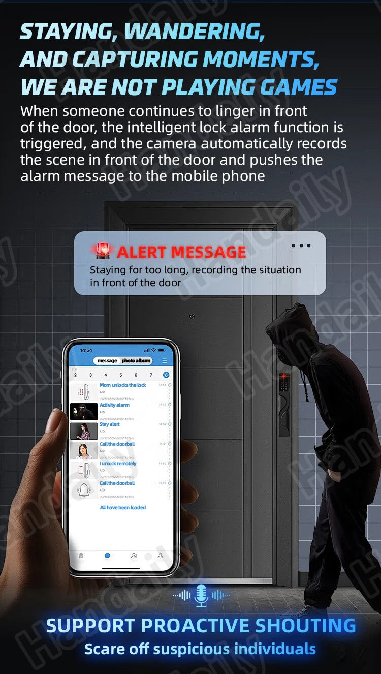 Waterproof Smart Door Lock with Camera Video Monitoring Intercom Palm Vein 3D Face Recognition Tuya Electric Door Lock