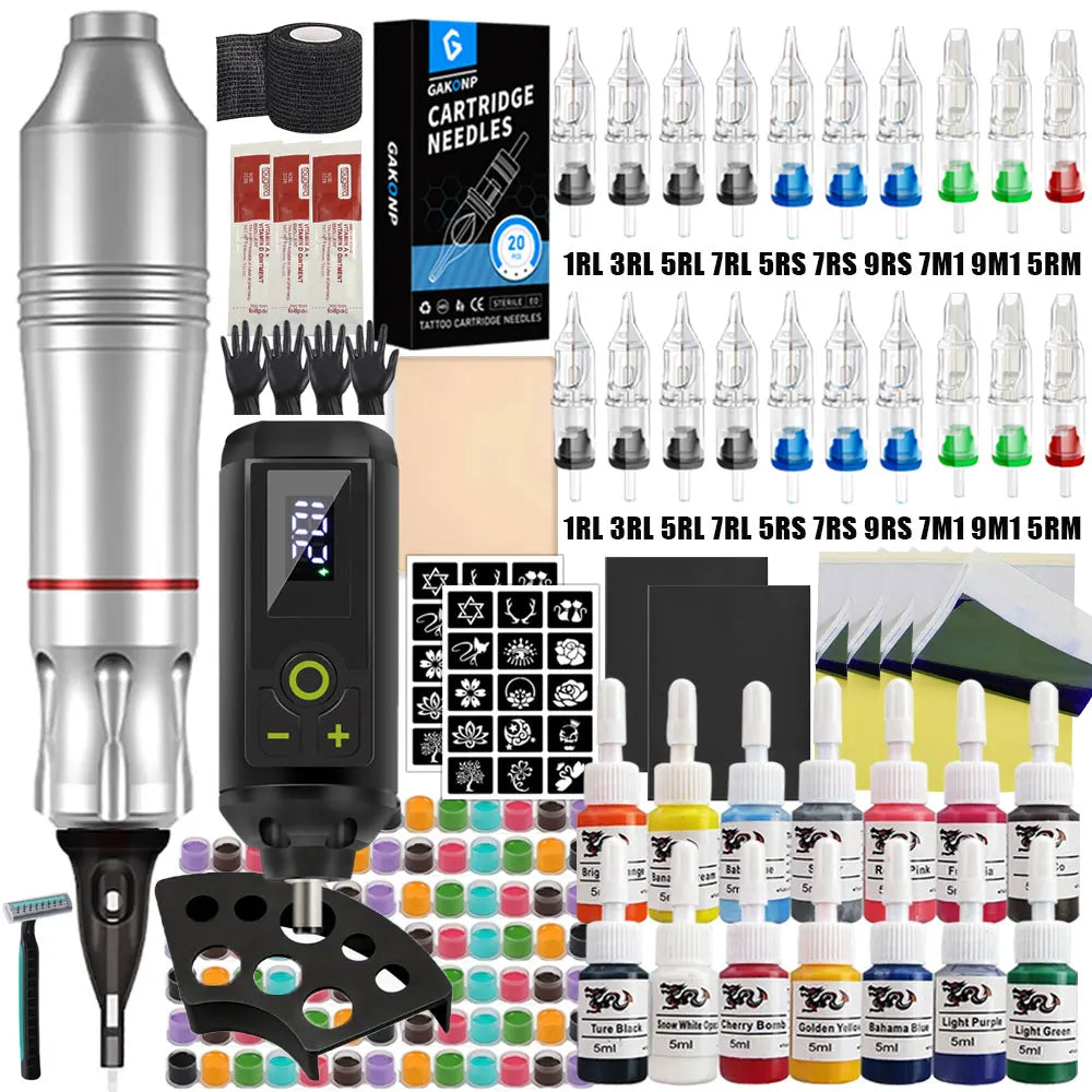 Professional Wireless Tattoo Machine Kit for PMU and Microblading Permanent Makeup Machines 14 Ink Pen Kit 4 Tidesmit