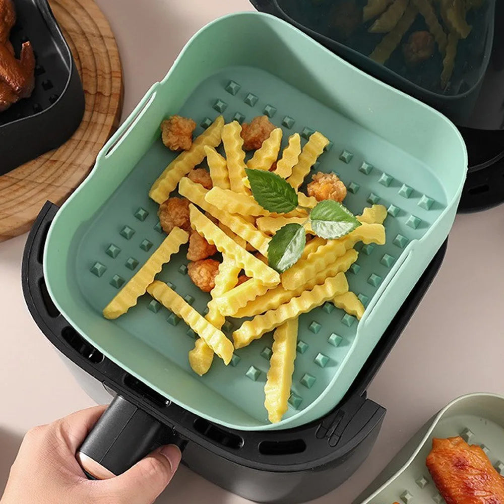 Silicone Air Fryer Baking Tray Square Reusable High Temperature Resistant Air Fryer Baking Pan Insulation Mat Oven Baking Tools