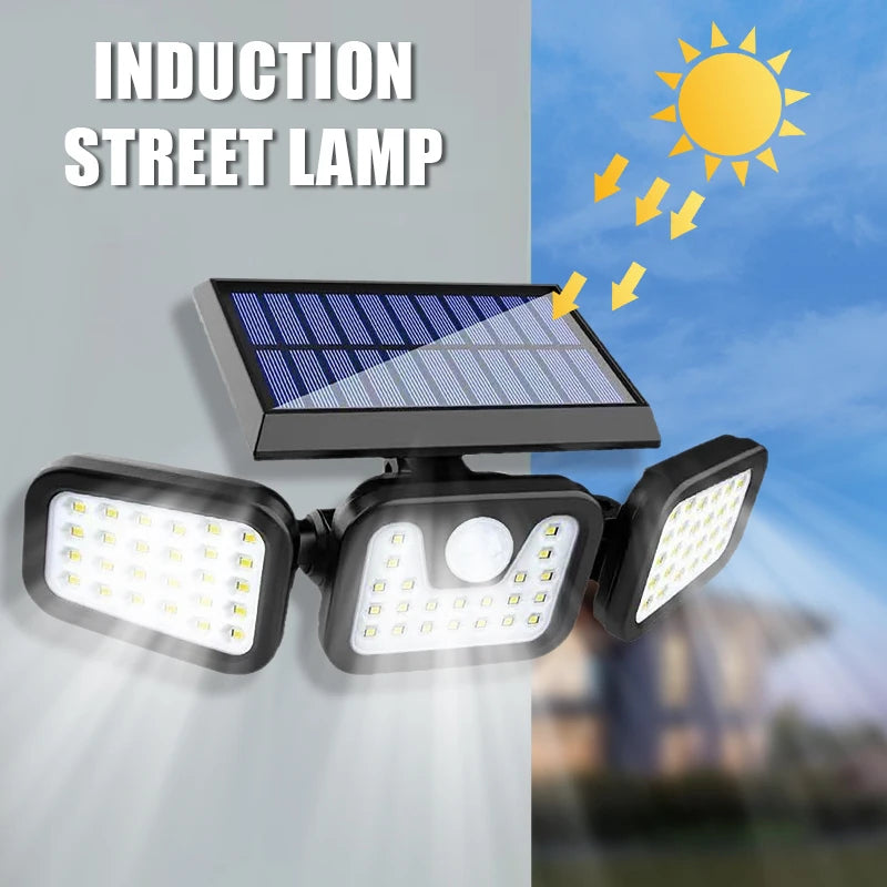 3 Head Solar Motion Sensor Outdoor Wall Light Adjustable Waterproof Solar Powered Security Lamp Garden Patio Pathway Spotlights