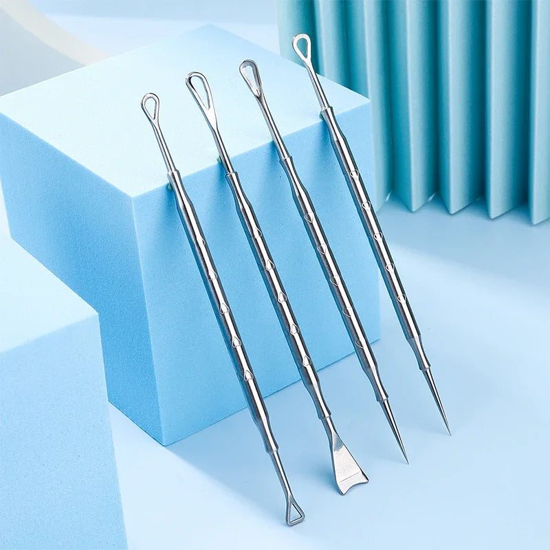 Blackhead Remover Tool Kit 4pc - Professional Stainless Steel Acne Set Scrubs Treatments Tidesmit