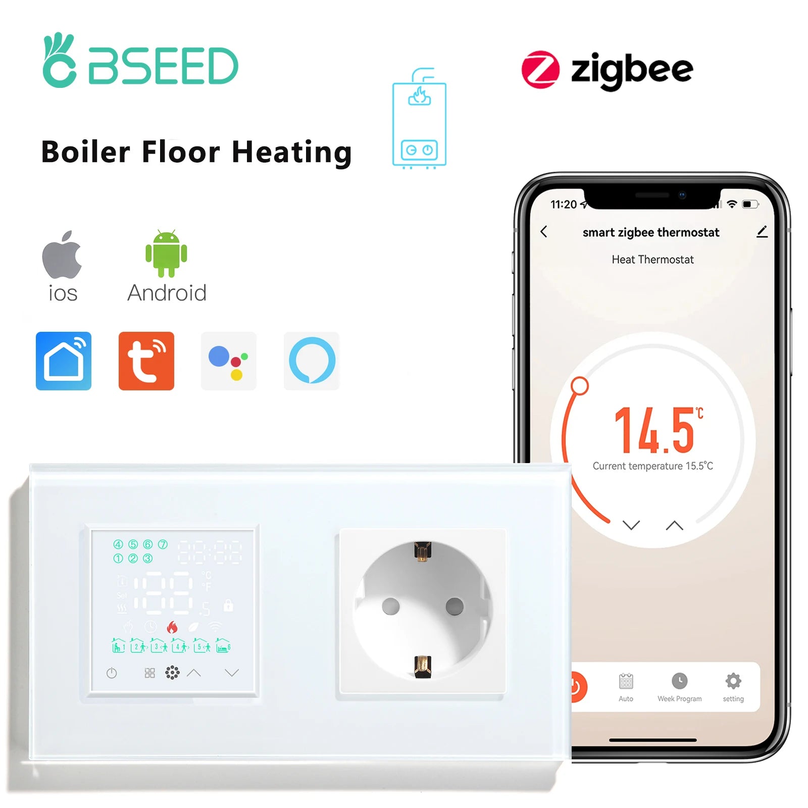 Smart ZigBee Floor Heating Thermostat | WiFi App Controlled HVAC White Boiler Socket ZigBee Thermostat Tidesmit