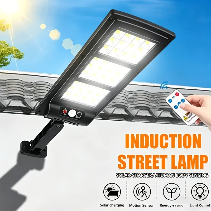 6000K Brightness Solar LED Street Light with 666 Lamp Beads, Built-In Infrared Sensor for Automatic Lighting. Solar-Powered with Zero Electricity Cost, Ideal for Garage And Street Lighting