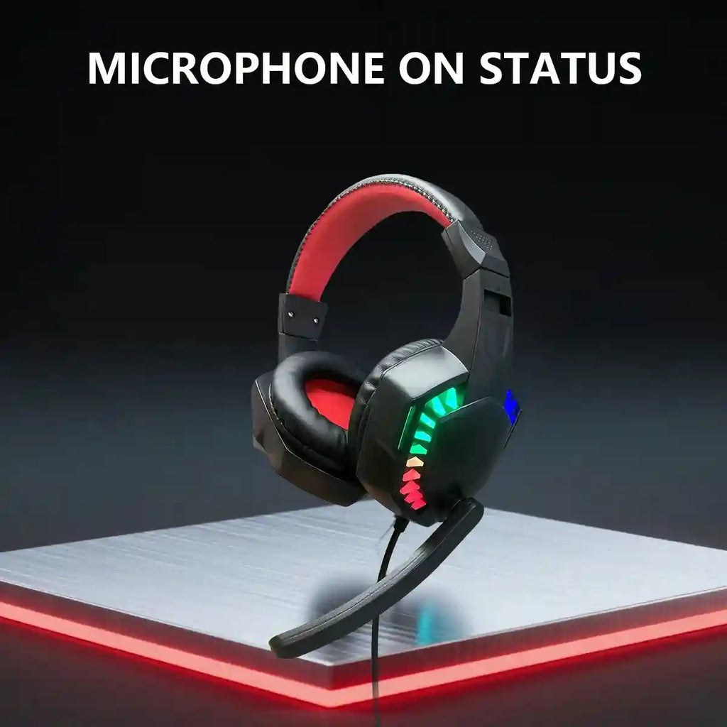 Wired Gaming Headset with RGB Audio - Black and Red Over-Ear Design Tidesmit