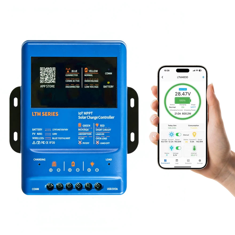 Smart MPPT Solar Charge Controller,30A 40A,12V 24V 36V 48V Auto,APP Remote (WiFi/Bluetooth) RS485,120V PV,LiFePO4 Lead Acid Gel