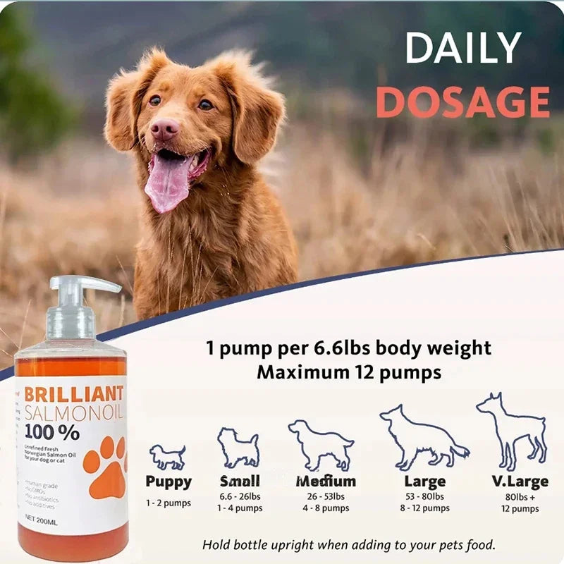 Tidesmit 200ml Salmon Fish Oil for dogs and cats: Natural Omega fatty acid supplement for pet skin and coat health.