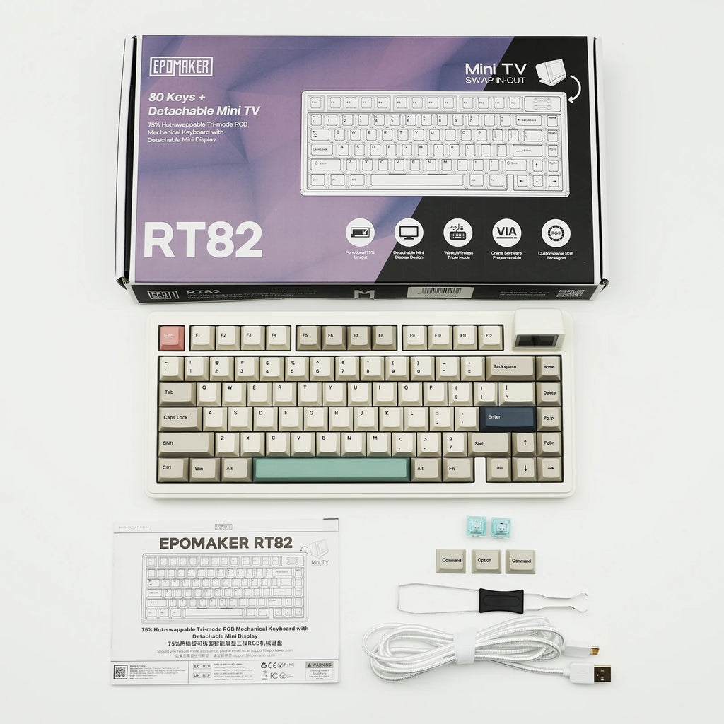 EPOMAKER RT82 QMK/VIA 75% US QWERTY Layout Hot-Swap Gasket Wired/BT 5.0/2.4GHz Wireless Mechanical Keyboard with LCD Screen