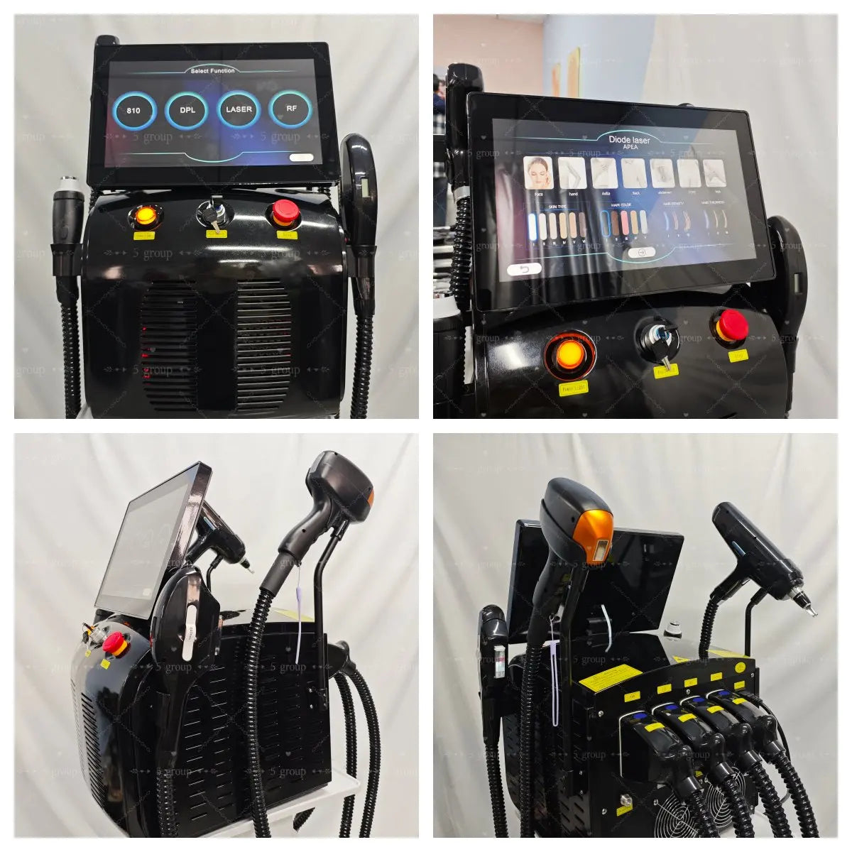Tidesmit 4in1 Ice Platinum Laser Hair Removal machine showing multi-wavelength 755 808 940 1064nm applicator details