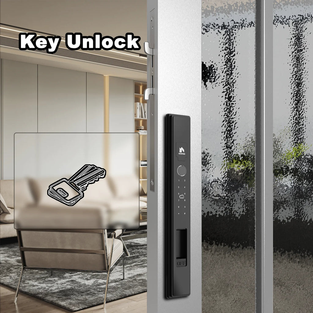 WINFREE Slim Swing or Sliding Door Smart Lock with Fingerprint Passcode Card Digital Tuya Bluetooth Smart Lock