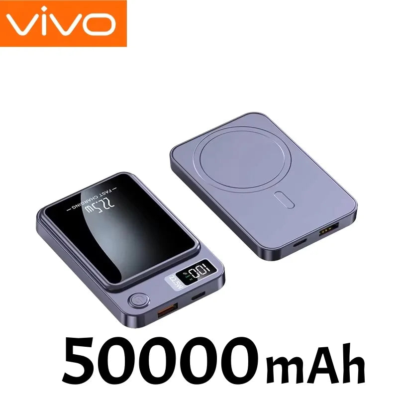 Magnetic Wireless Power Bank 50000mAh - Fast Charging USB-C Travel Battery Purple 50000mAh Tidesmit