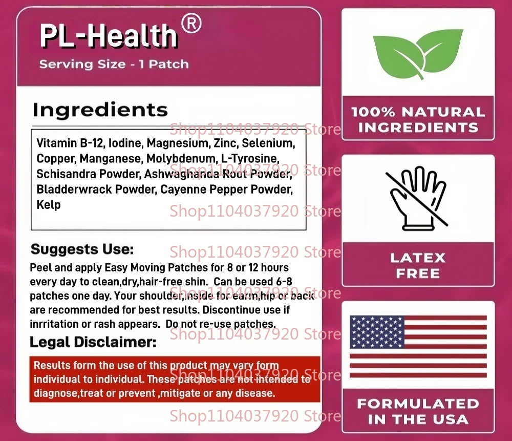 30 Patches Thyroid Support Transdermal Patches Powerful Blend of Iodine, Selenium, Magnesium,Zinc,Vitamin B12 for Optimal Health