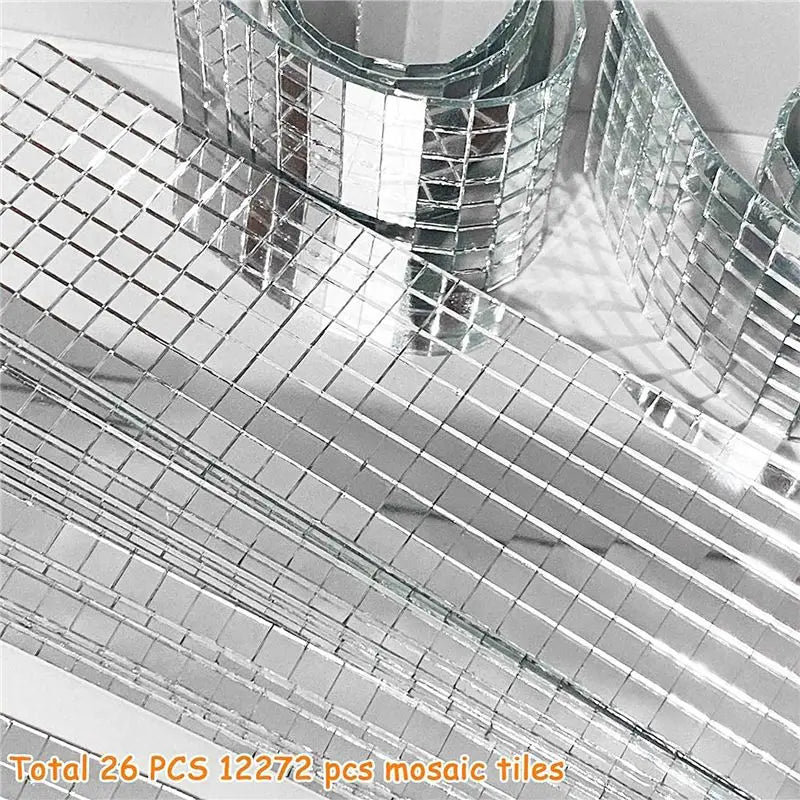 26 PCS Mirror Mosaic Tiles Self Adhesive Disco Ball Tiles Sticker For DIY Craft Silver