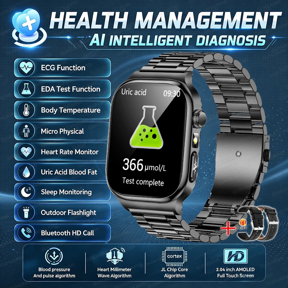2026 New Accurate Diagnosis Smart Watch Body Fat ECG Blood oxygen BP Health Sport HD AMOLED Screen Call Smart Watches man woman