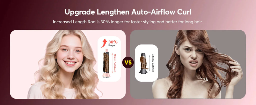 5-in-1 hot air styler with 30% longer auto-wrap curler barrel for fast, professional styling on long hair.