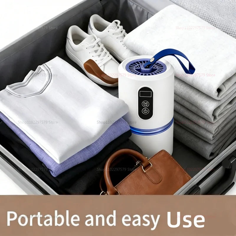 Tidesmit portable foldable electric clothes dryer with fast-drying laundry bag for RVs and apartments, side view.