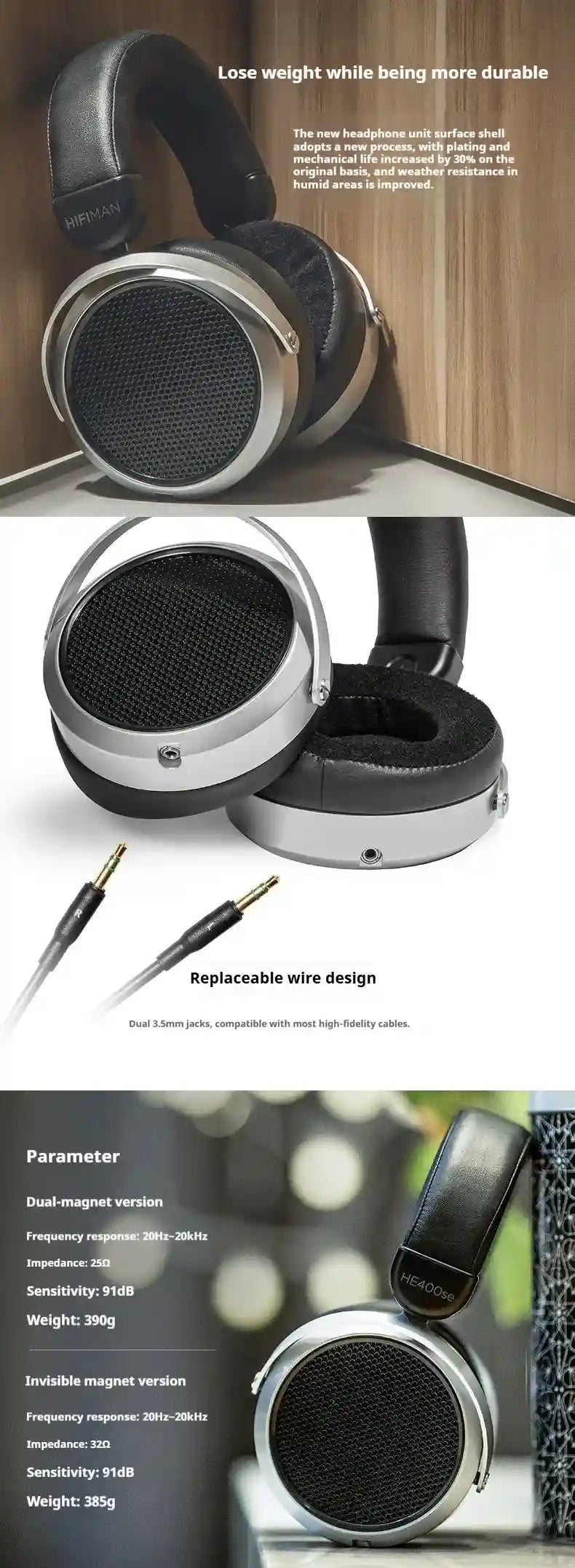 Hifiman HE400se Open-Back Planar Magnetic Headphones - Stealth Magnet Design Tidesmit