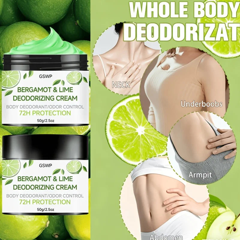 Tidesmit GSWP Bergamot & Lime Deodorant Cream for 72-hour all-over body odor protection, 50g/100g.
