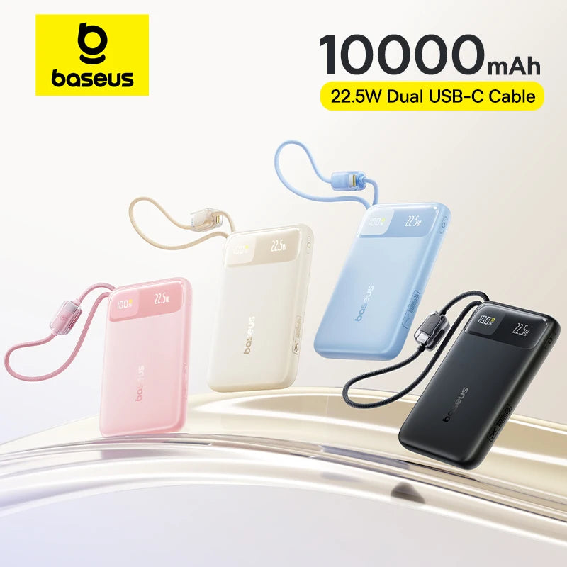 Portable Charger 10000mAh 22.5W Fast Charging Power Bank with Built-in Cables Tidesmit