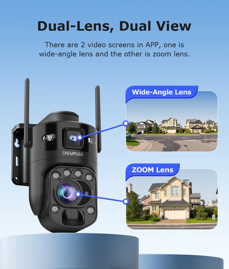 SHIWOJIA AI Ubox 4K 60X Optical Zoom 4G Solar Camera Dual Screen Outdoor WiFi PTZ PIR Detection Human Auto Tracking CCTV Cameras