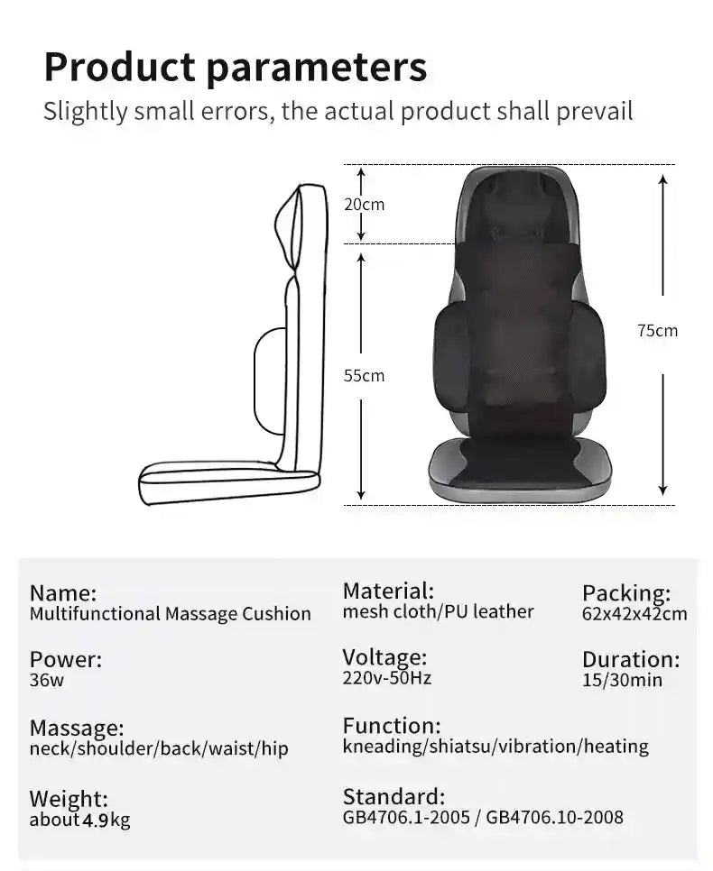 Electric Back Massager with Heat and Vibration - Gray Portable Device Massage Roller Tidesmit