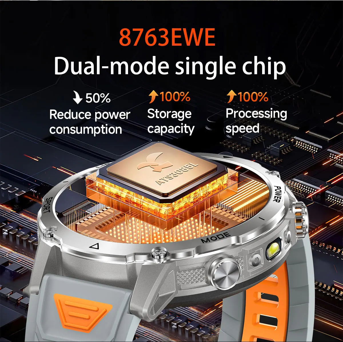 New Military ULtra 1400mAh Huge Battery SmartWatch Two Flashlight 10ATMan Waterproof HD Call 1.73“ 100+Sports Smart watch Man