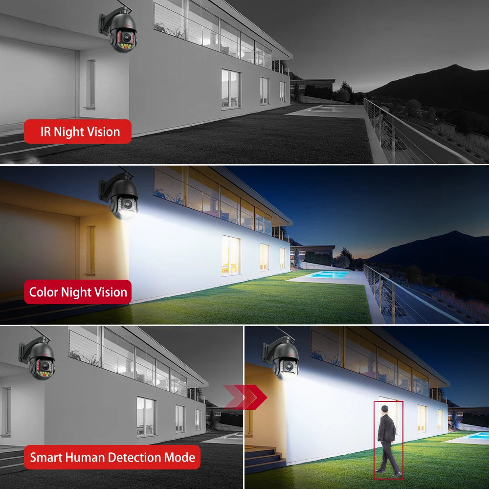4K 8MP Surveillance Camera WIFI / 4G SIM Card / POE 30X Zoom PTZ AI Humanoid Tracking IR 100M Outdoor Speed Dome Security Camera