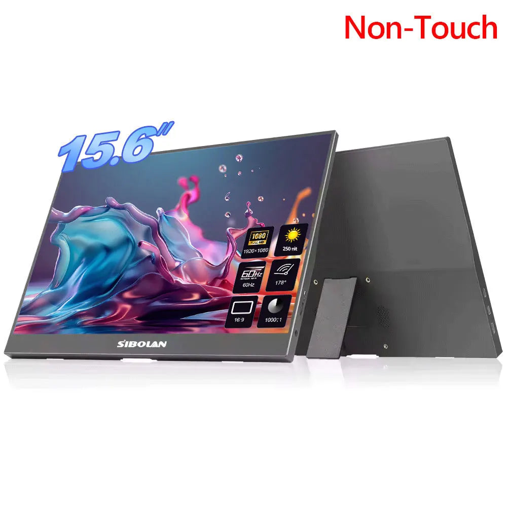 Sibolan 15.6 inch Portable Monitor IPS 1080P 72% sRGB HDMI Type-C Plug Built-in Stand Laptop Display Extender For Windows Mac