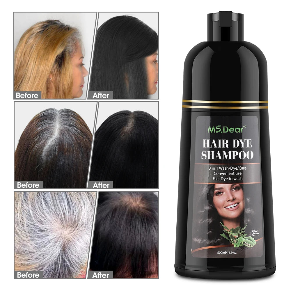 500ml Instant Black Dye Shampoo Black Coffee Color Hair Coloring Natural Herbal Ginseng Hair Repair Shampoo Hair Dyed Care