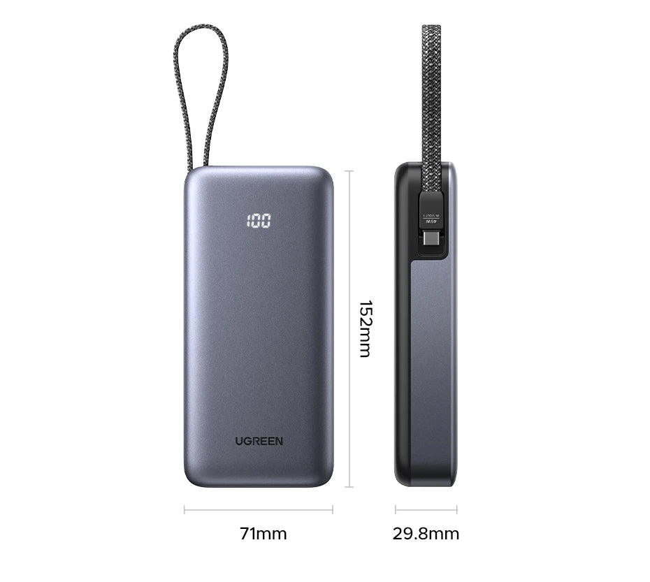 20000mAh Fast Charging Power Bank 45W with Integrated USB-C Cable Tidesmit