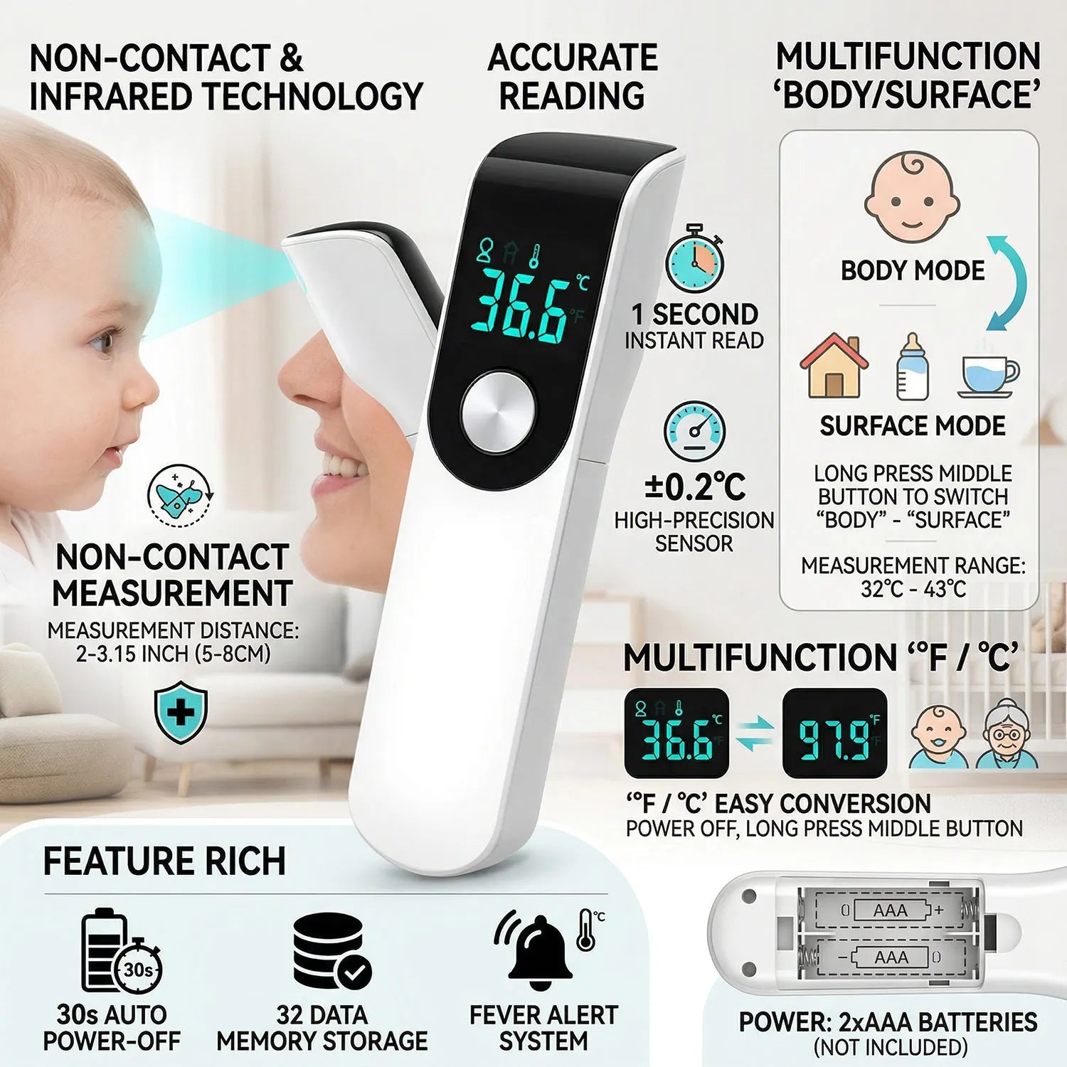 Medical Household Infrared Digital Ear & Forehead Laser Body Thermometer LCD Baby Adult Fever Temperature ear Thermometer
