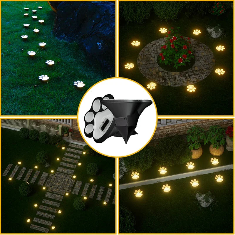 4PCS, Solar LED Lights, Outdoor Lights, Pet Dog Paw Lights, Smart Light Sensor Switches, Ideal for Garden Lawn Lighting