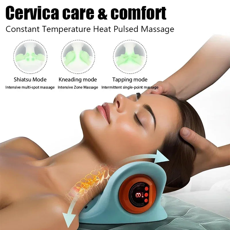 Electric Neck Massager Blue - Portable Cervical Traction Relief Tool Relaxation Treatment Tidesmit