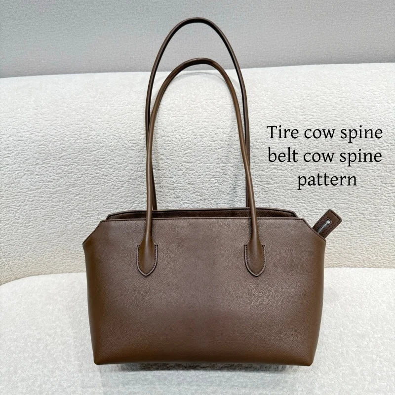 2026 new cow spine leather large capacity shoulder bag, leather handbag, commuting leather women's bag, high-end customized vers