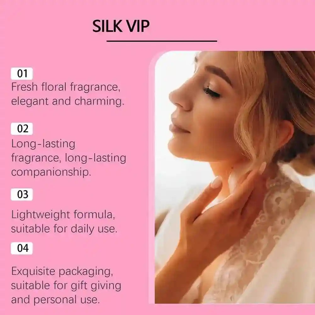 Silk VIP pheromone perfume: Long-lasting, fresh floral scent for men and women. Attractive, elegant unisex fragrance.