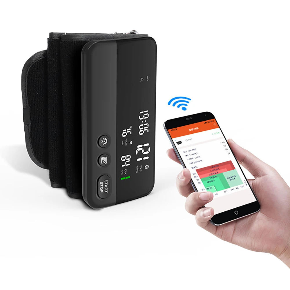 Bluetooth Digital Blood Pressure Monitor Supports English, Spanish LCD Display, Rechargeable Upper Arm Blood Pressure Monitor