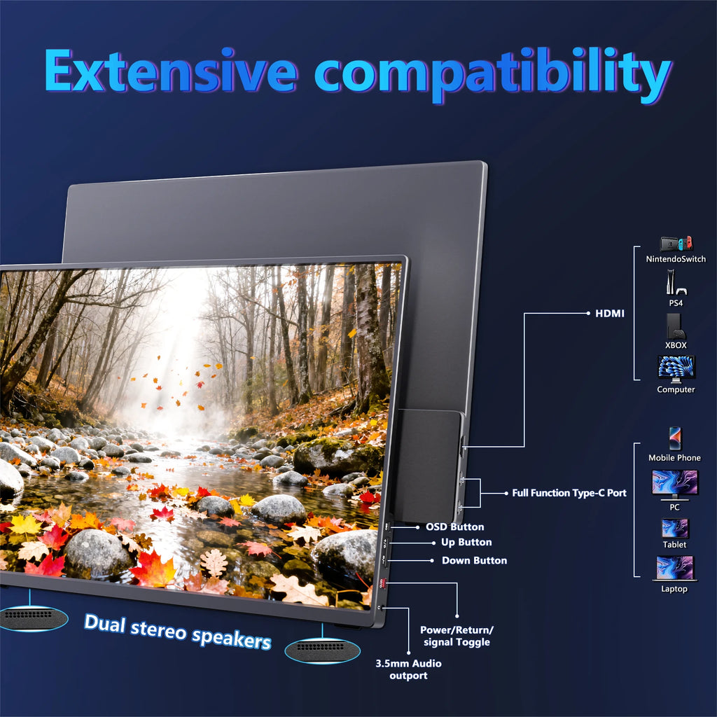 16" 2.5K 165hz 144hz Portable Monitor 1920*1200 16:10 100%sRGB 450Cd/m² Travel Gaming Display for Laptop Switch ps4 ps5 Xbox