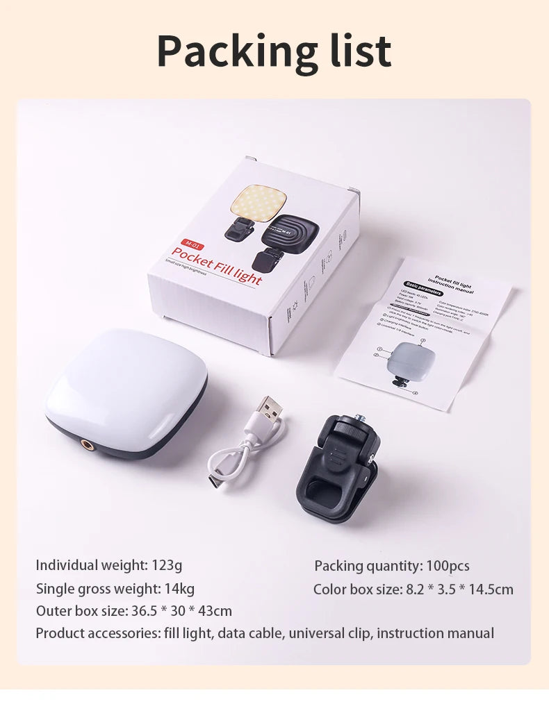 Portable LED Selfie Light - Rechargeable Video Lighting for Content Creation Tidesmit