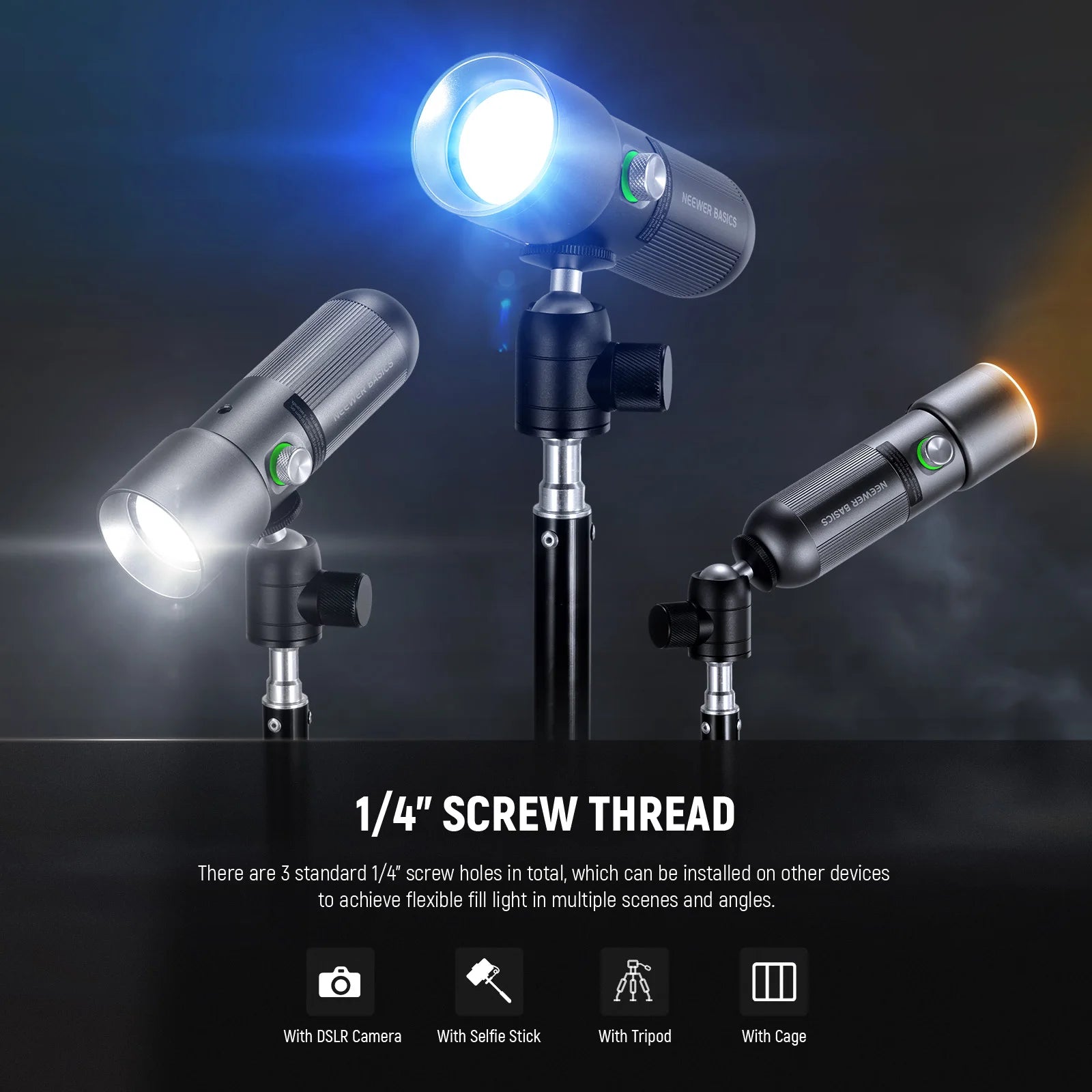 RGB LED Video Light with 20 Gobo Filters - 7500mAh White Tidesmit