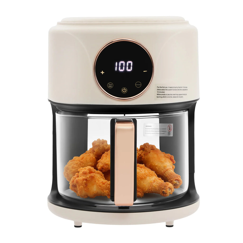 110V US Plug 4.44Qt Glass Air Fryer 1200W Touch Digital Display 8 Cooking Presets 176℉-392℉ Adjustable Temp Time Non-stick
