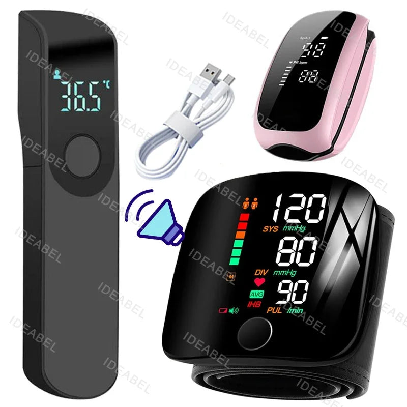 Smart LCD Rechargeable English Voice Wrist Blood Pressure Monitor Digital Automatic BP Tonometer Heart Rate Sphygmomanometer