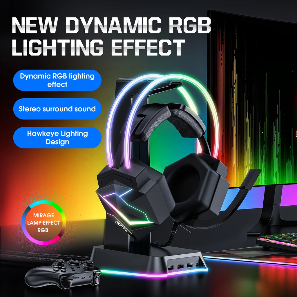 Tidesmit Gaming Headset with Surround Sound & Mic, Over-Ear Wired Black Tidesmit