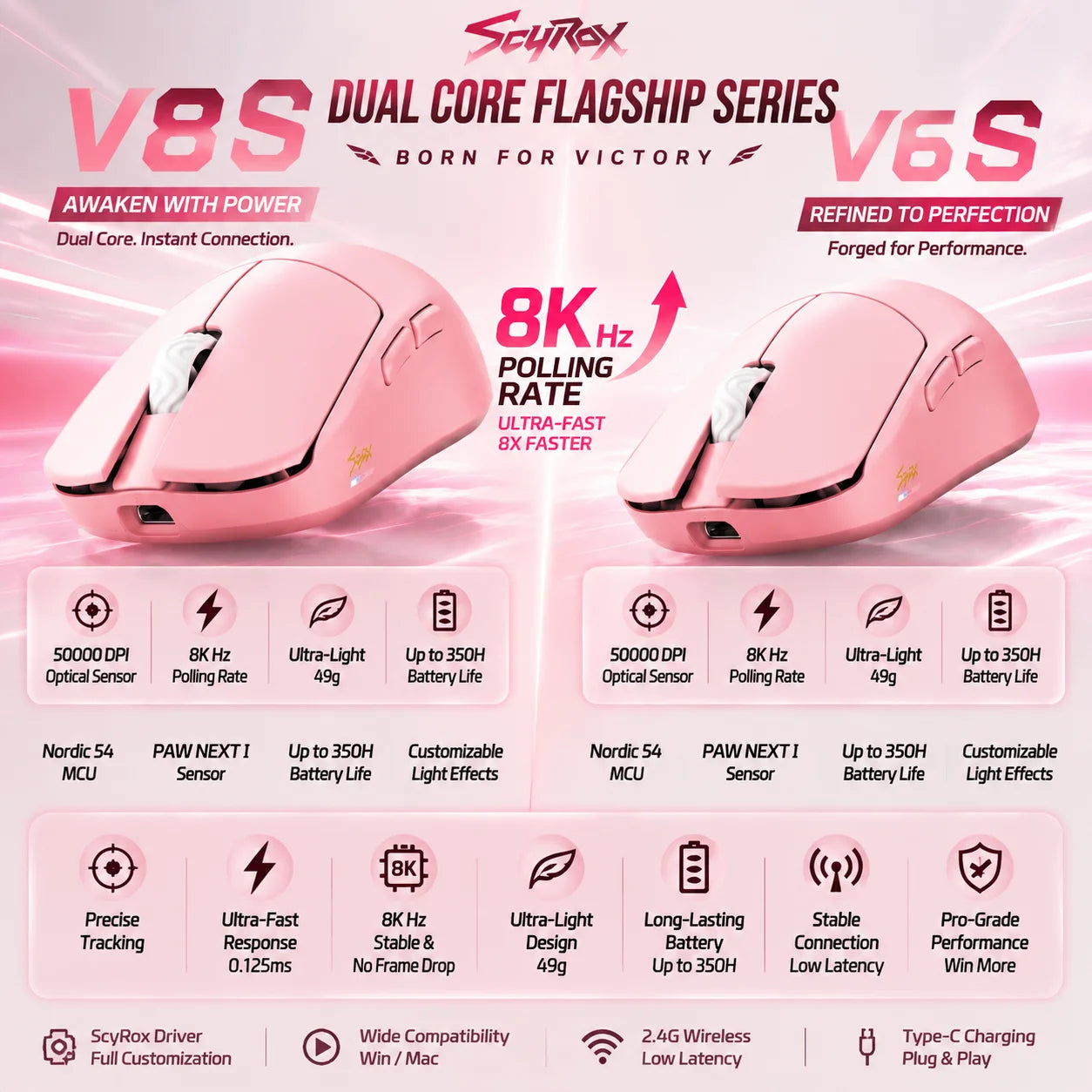 Scyrox V8S 40g Ultra-Light Wireless Gaming Mouse Tri-Mode 30000DPI PAWNEXT ONE RGB Macro FPS Esports Lightweight Mouse Gifts