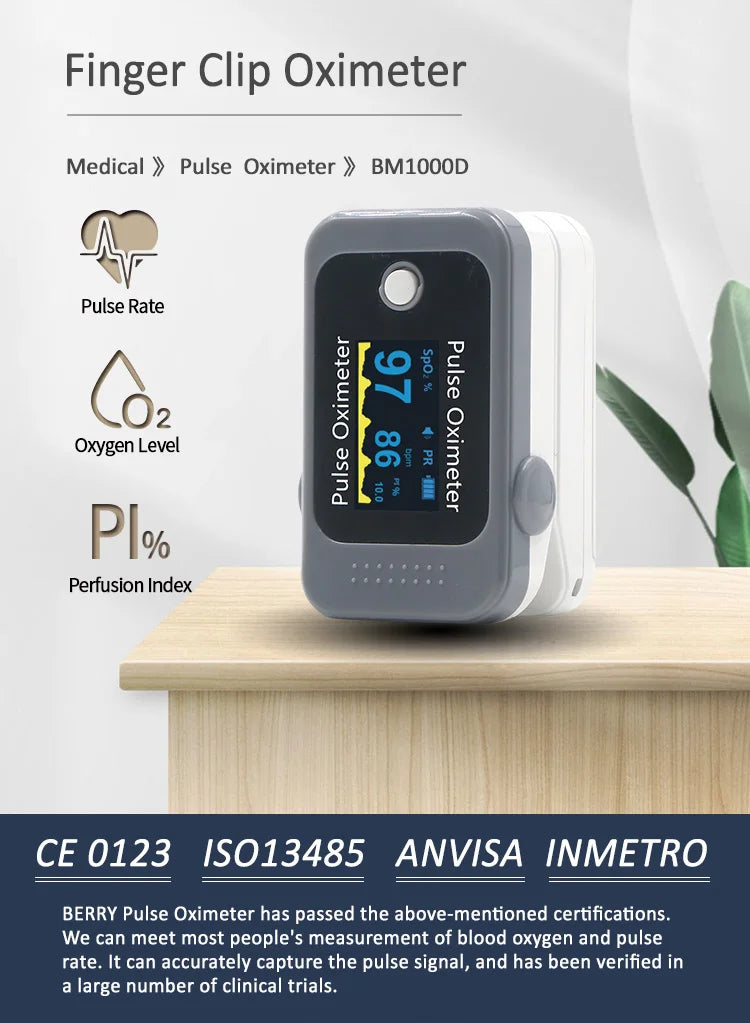 BERRY OLED Finger Oximeter Blood Oxygen Pediatric Oximeters Fingertip Portable Oximeters Saturation Meter Heart Rate Monitor